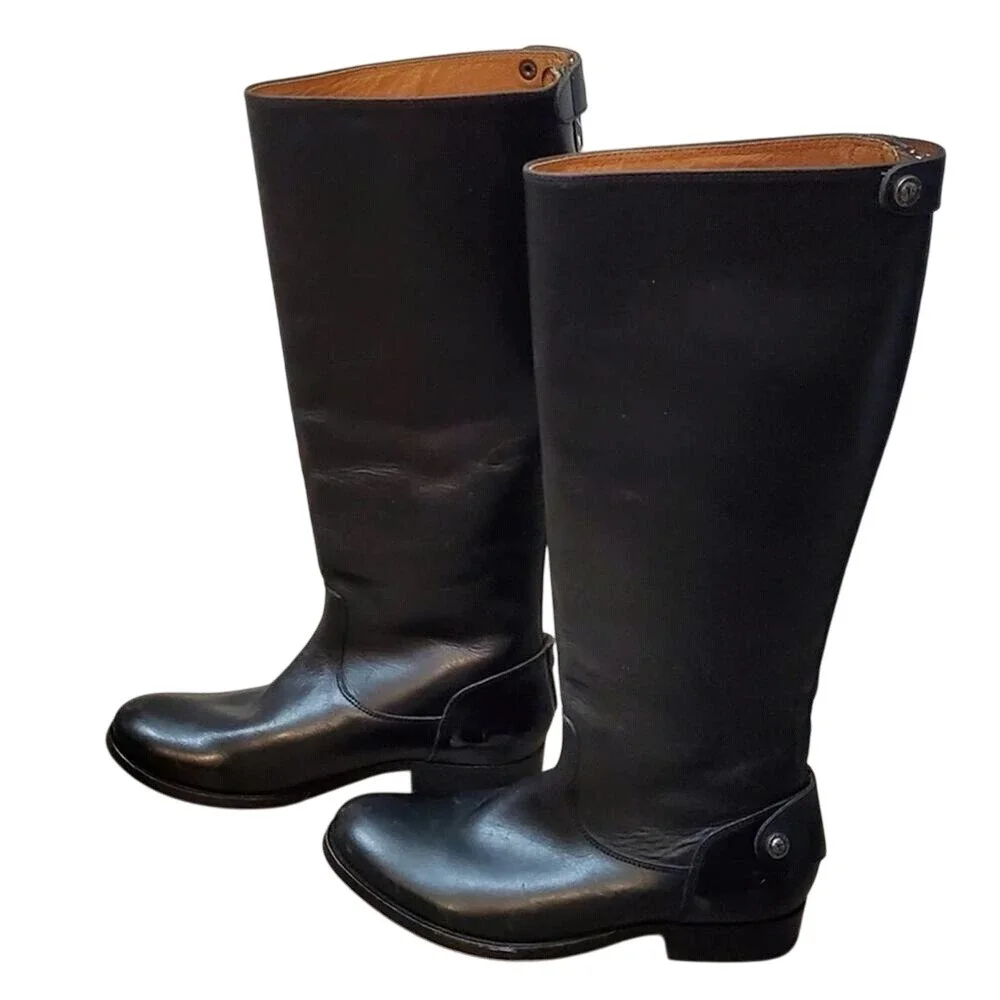 Frye Equestrian Riding Boots Tall Black Leather Classic Minimalist Style Women's